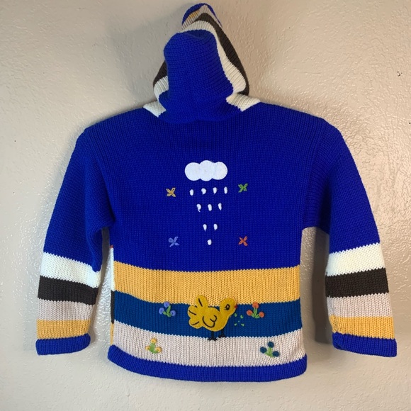 Peruvian Wool Handmade Applique Embroidered Animal Scene Zip Up Sweater Size 6 - Picture 2 of 7